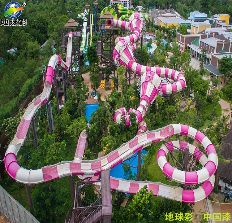 地球彩氟碳面漆用于河南安阳天之瑶水上乐园滑道产柱施工